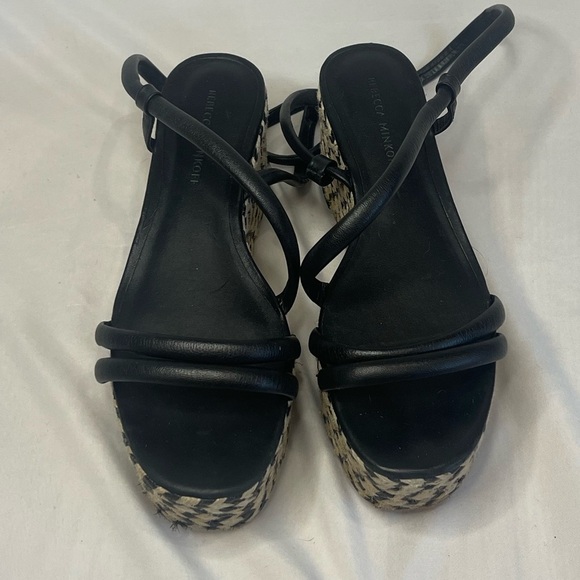 REBECCA MINKOFF Black Platform Jute Wrapped Strap Ankle Strap Josefia Wedge 8.5 - Picture 2 of 8
